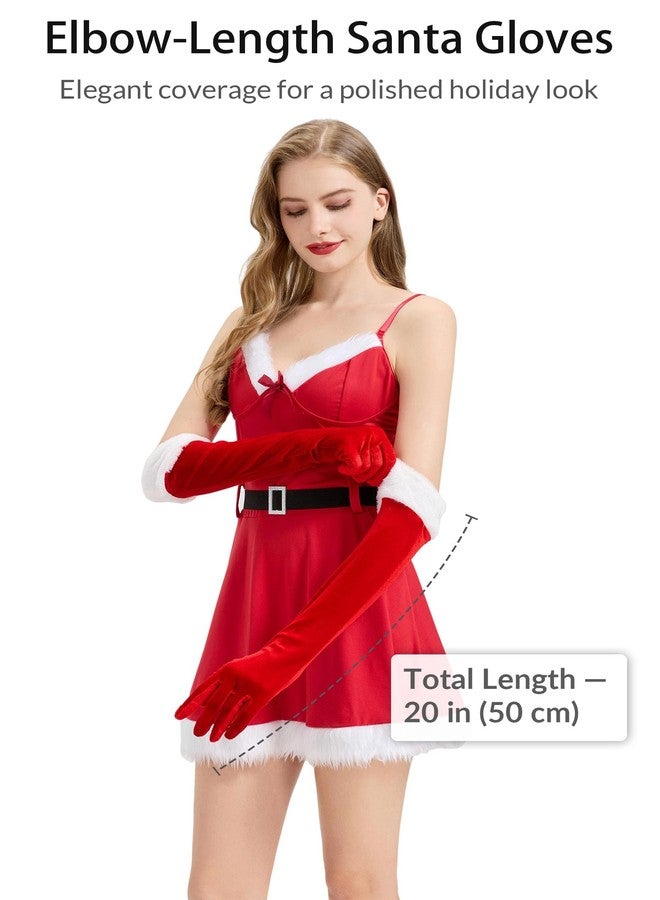 sodknow Women’s Red Velvet Santa Gloves, 20" Elbow-Length Christmas Costume Gloves with White Faux Fur Cuff, Stretch Long Opera Gloves for Mrs Claus Outfit, Holiday Party & Photo Prop - 1 Pair - Image 3